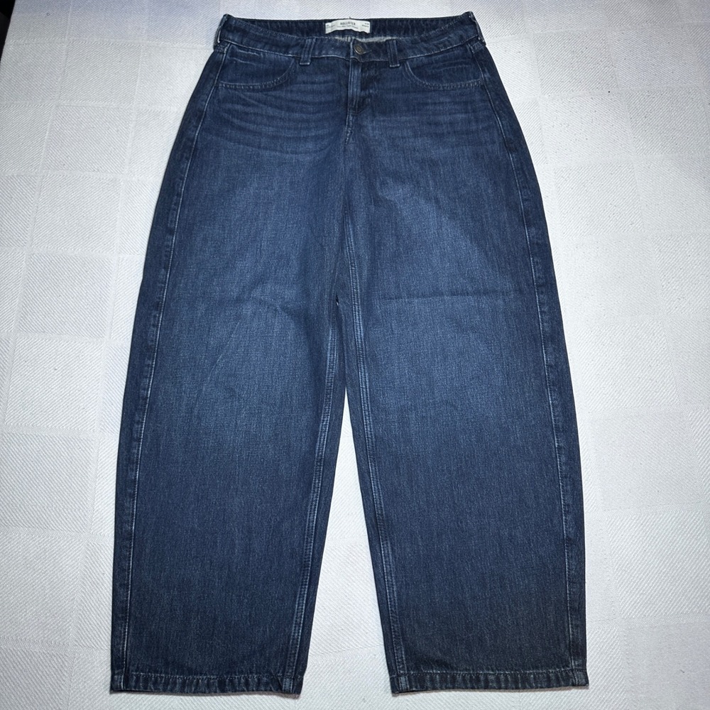 Hollister Low-Rise Taper Baggy Jeans Womens‎ 8R W29 Dark Wash Denim Blue Balloon